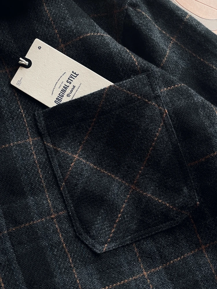 Camicie di flanella da uomo American Vintage Streetwear Plaid spesso Cargo oversize Manica lunga Vestibilità ampia Abbigliamento da lavoro casual Autunno Inverno 3