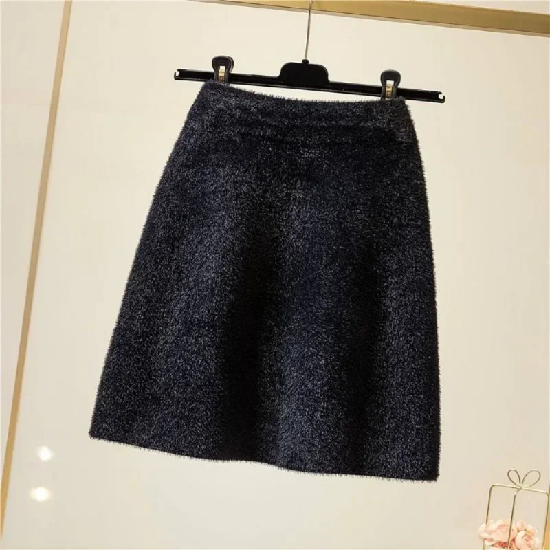 Gonna lavorata a maglia da donna per l'autunno e l'inverno Breve solido a vita alta Imitazione visone gonne avvolgenti Gonna skinny a trapezio ZT20 5