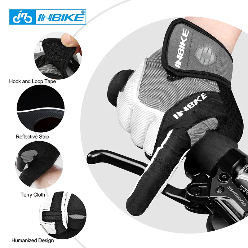 INBIKE Guanti da ciclismo da ciclismo Dito intero con guanti da bici da strada imbottiti in gel per uomo Donna Guanti da bicicletta MTB Accessori per bici da uomo 3