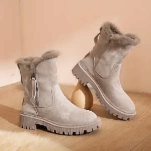 NUOVI stivali da neve donna inverno caldo stilista stivali con plateau antiscivolo corti peluche appartamenti scarpe scamosciate Mujer 1