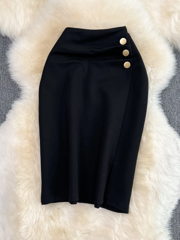 Gonna longuette pelata elegante da donna 2024 Gonne da ufficio da lavoro OL di media lunghezza casual moda estiva 2