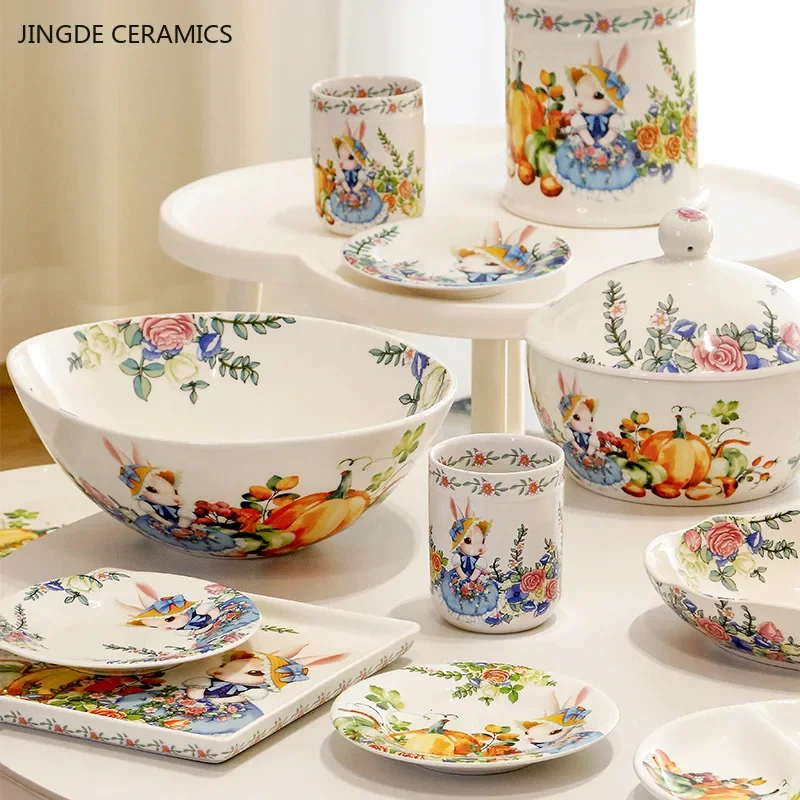 Creativo zucca modello coniglio stoviglie stile giardino piatto in ceramica casa carino piatto da pranzo insalatiera accessori da cucina 1