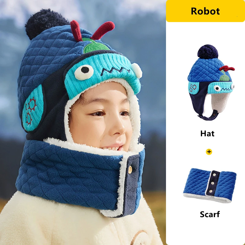 Dinosauro del fumetto Unicorno Bambini Cappello caldo Sciarpa Set Bambini Autunno Inverno Cappello Berretto morbido Cappello di protezione per le orecchie Per le ragazze dei ragazzi 5