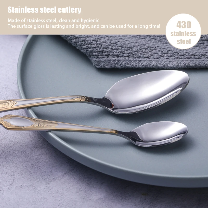 1/4/6 set Set di stoviglie Set di posate dorate con coltello forchetta da pranzo placcato oro occidentale vintage Stoviglie per incisione in acciaio inossidabile 3