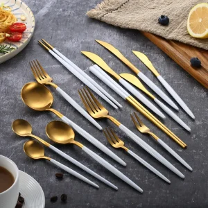Set di posate in acciaio inossidabile 18/10 oro bianco opaco Coltello da pranzo Cucchiaio da caffè Forchetta Bacchette Set di posate Lavabile in lavastoviglie 1