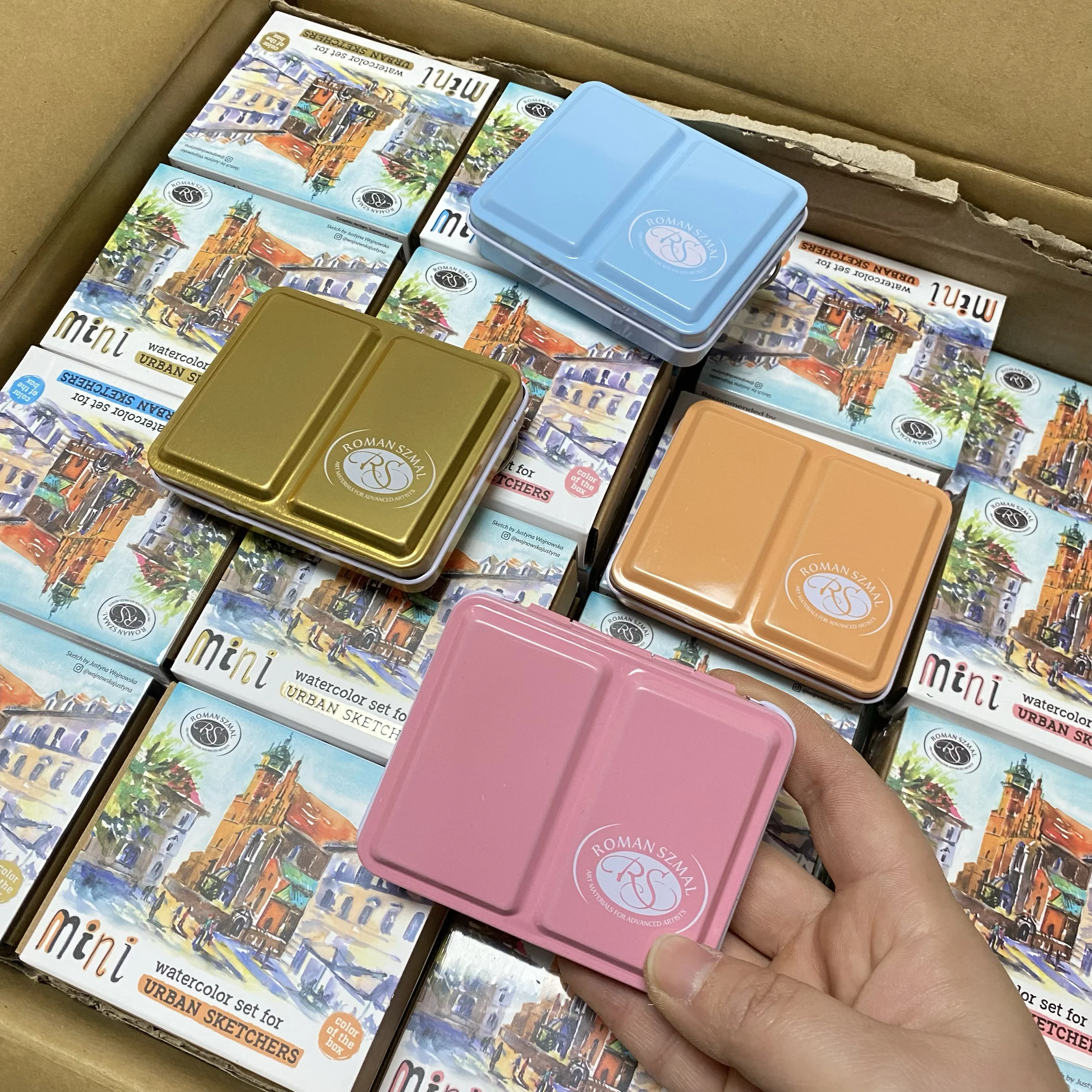 ROMAN SZMAL ARTISTS MINI Scatola di metallo 8 Mezze vaschette Colore portatile Solido Pittura ad acquerello Disegno Forniture Schizzi Aquarelle 2