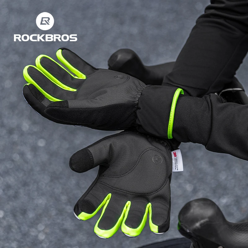 Guanti da ciclismo ROCKBROS Guanti antivento resistenti all'usura antiscivolo Guanti da bici riflettenti per equitazione all'aperto Mantieni caldo il touch screen 3