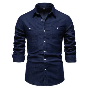 2023 camicia di jeans da uomo nuova autunno cotone elastico casual design sociale doppie tasche jeans slim camicie per uomo 1