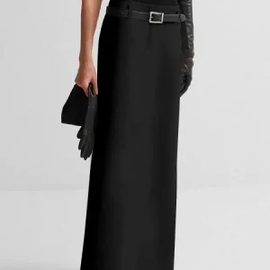 Missuoo Gonna a trapezio a tinta unita semplice da donna bianca nera Vita alta Lunghezza pavimento Gonne con spacco sul retro Pantaloni eleganti femminili urbani 1