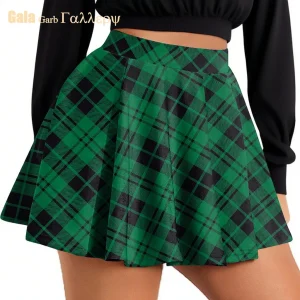 Gonna a pieghe da donna dolce gotica Moda plaid Mini gonna chic a vita alta Gonna a pieghe scozzese da donna casual verde Kawaii 2026 1