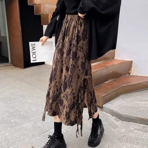 Gonna a fessura in velluto a coste retrò Gonna longuette versatile dimagrante invernale a vita alta da donna 1