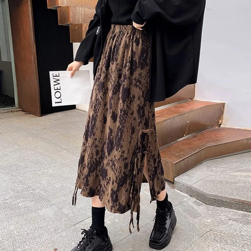 Gonna a fessura in velluto a coste retrò Gonna longuette versatile dimagrante invernale a vita alta da donna 1