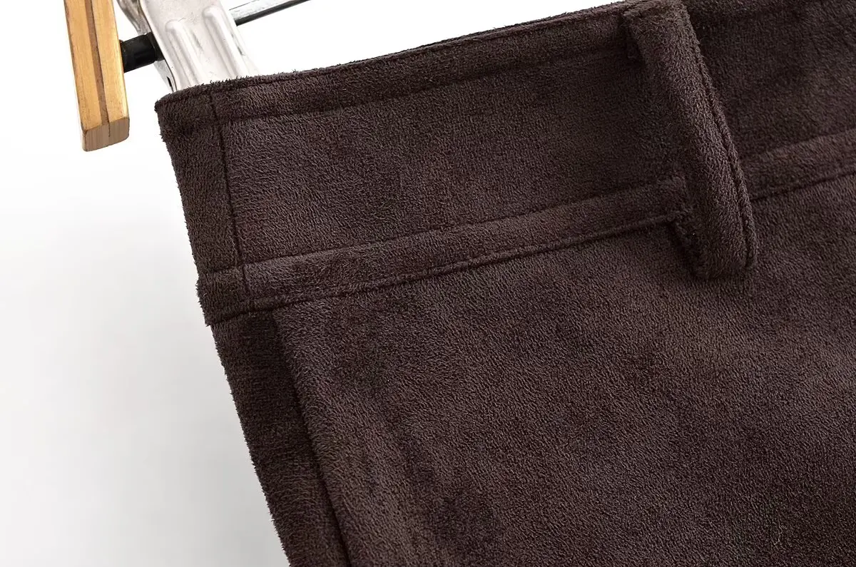 Mezza gonna strutturata in pelle scamosciata color caffè da donna Mezza gonna midi a vita alta da donna a vita alta per pendolarismo alla moda 5