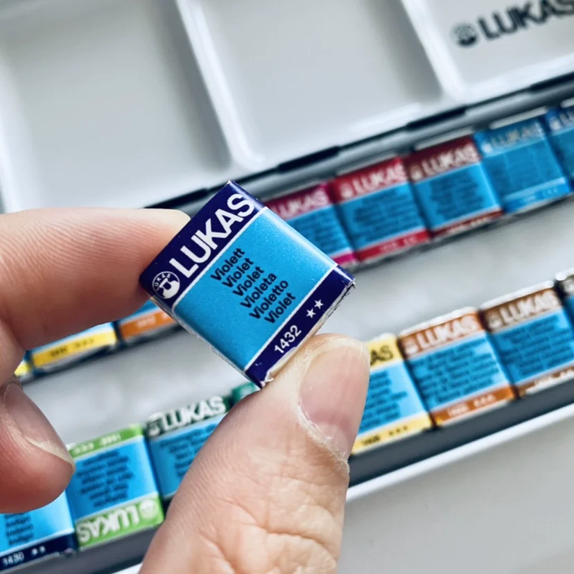 Lukas Viaggio Pittura ad acquerello 24 colori Mezze padelle Pennello per pittura ad acquerello trasparente Schizzi Tavolozza portatile Scatola di metallo 5