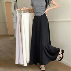 Mezza gonna a coda di pesce in raso di acetato francese Donna Estate Nuova gonna lunga a vita alta nascosta l'anca drappeggiata dimagrante 1