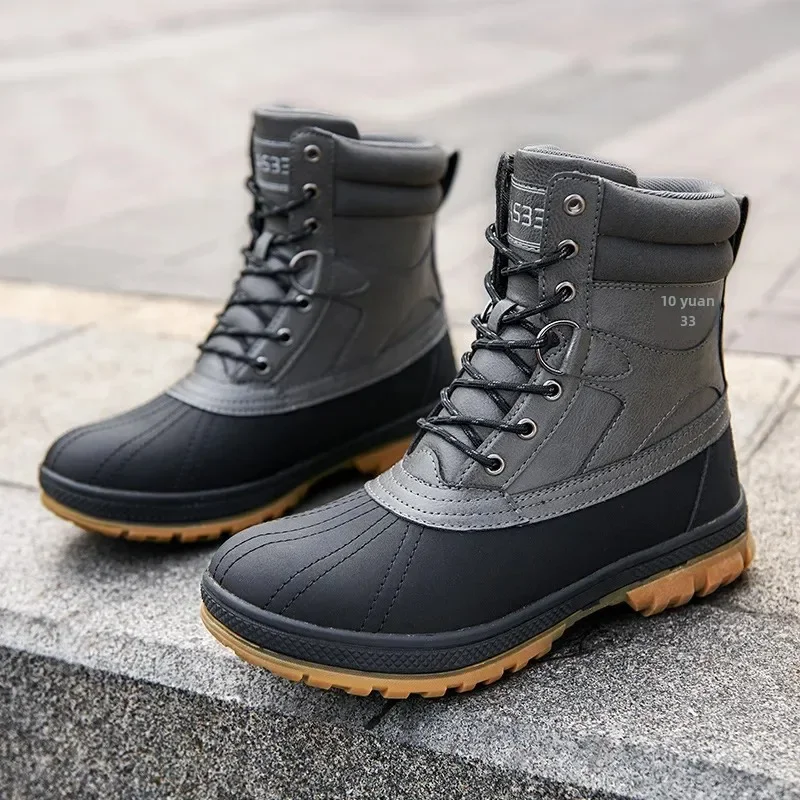 Stivali invernali da uomo Stivali da neve caldi in peluche di grandi dimensioni Stivali da combattimento alla moda per esterni Stivali militari Sneaker classica con plateau nero 6