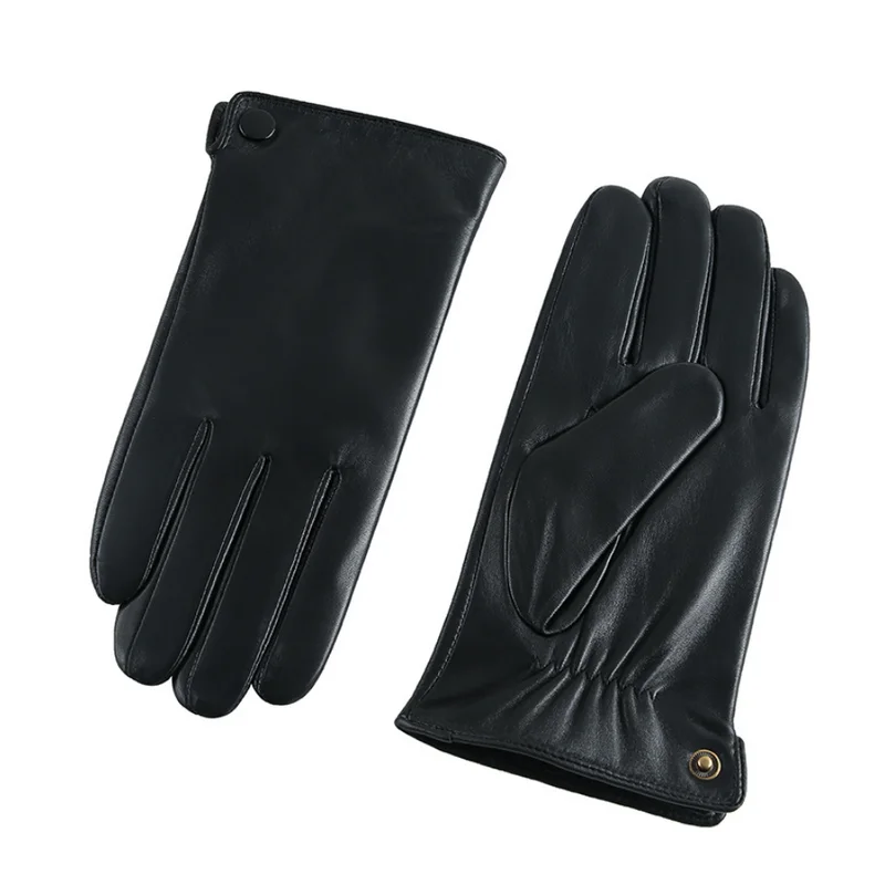 Guanti in pelle da uomo invernali in vera pelle di pecora foderati in velluto con dita intere touchscreen guanti da moto da guida per ciclismo all'aperto 5