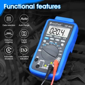Tester per analizzatore motore digitale HoldPeak HP-90K Strumento diagnostico per auto con gamma automatica con uscita dati tramite multimetro automobilistico USB 1
