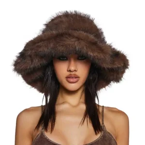 Borsa da ballo da donna stile punk rock Y2K cappello a secchiello da donna inverno caldo spesso imitazione pelliccia di procione cappello a secchiello cappello a secchiello 모자 נו 1