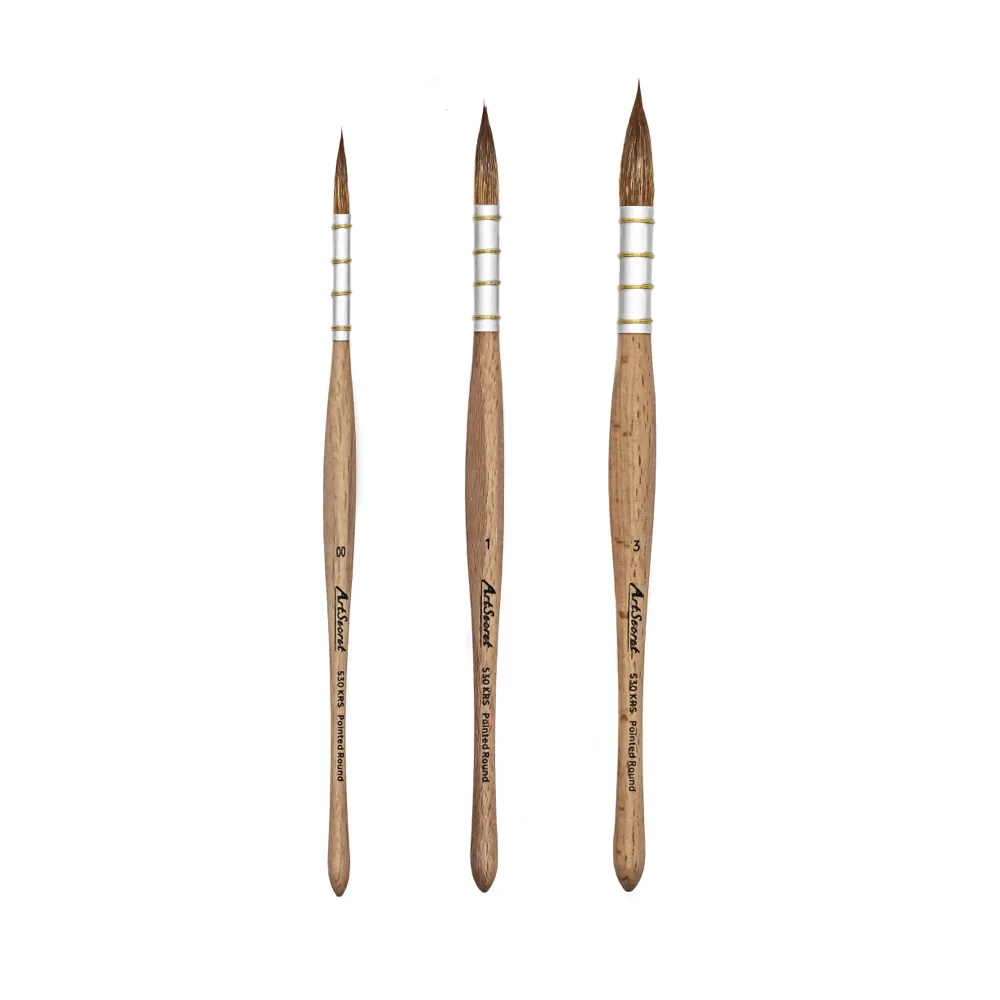 Artsecret 530KRS 3 PZ/SET Punta Rotonda Pennelli Professionali per Pennello per Acquerello Acrilico Resistente alle Crack Punta Artista Quill 4