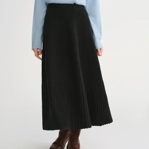 DUSHU Gonna da donna in organo taglie forti: elegante gonna ombrello a pieghe a vita alta nera per l'inverno 2025, nuove gonne di arrivo 1