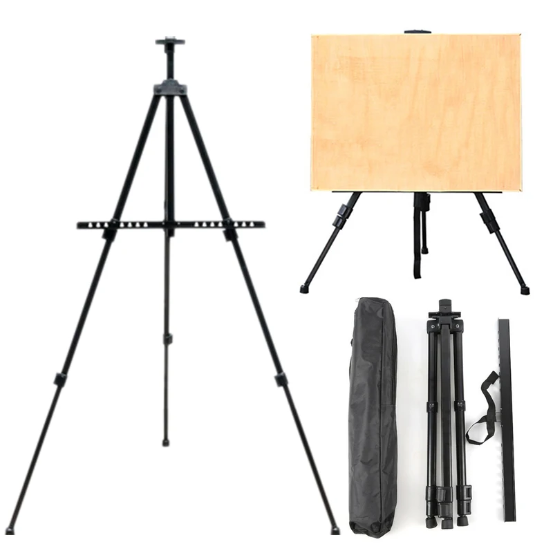 AngelMark Cavalletto pieghevole facile da montare Treppiede in metallo regolabile Cavalletto per artista con borsa Extra robusto per pittura da tavolo/pavimento 4