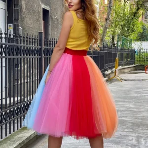 Gonne tutù arcobaleno da donna Gonna in tulle a strati Ragazze Costumi di Halloween colorati Abito longuette per sottovesti da festa di carnevale 1