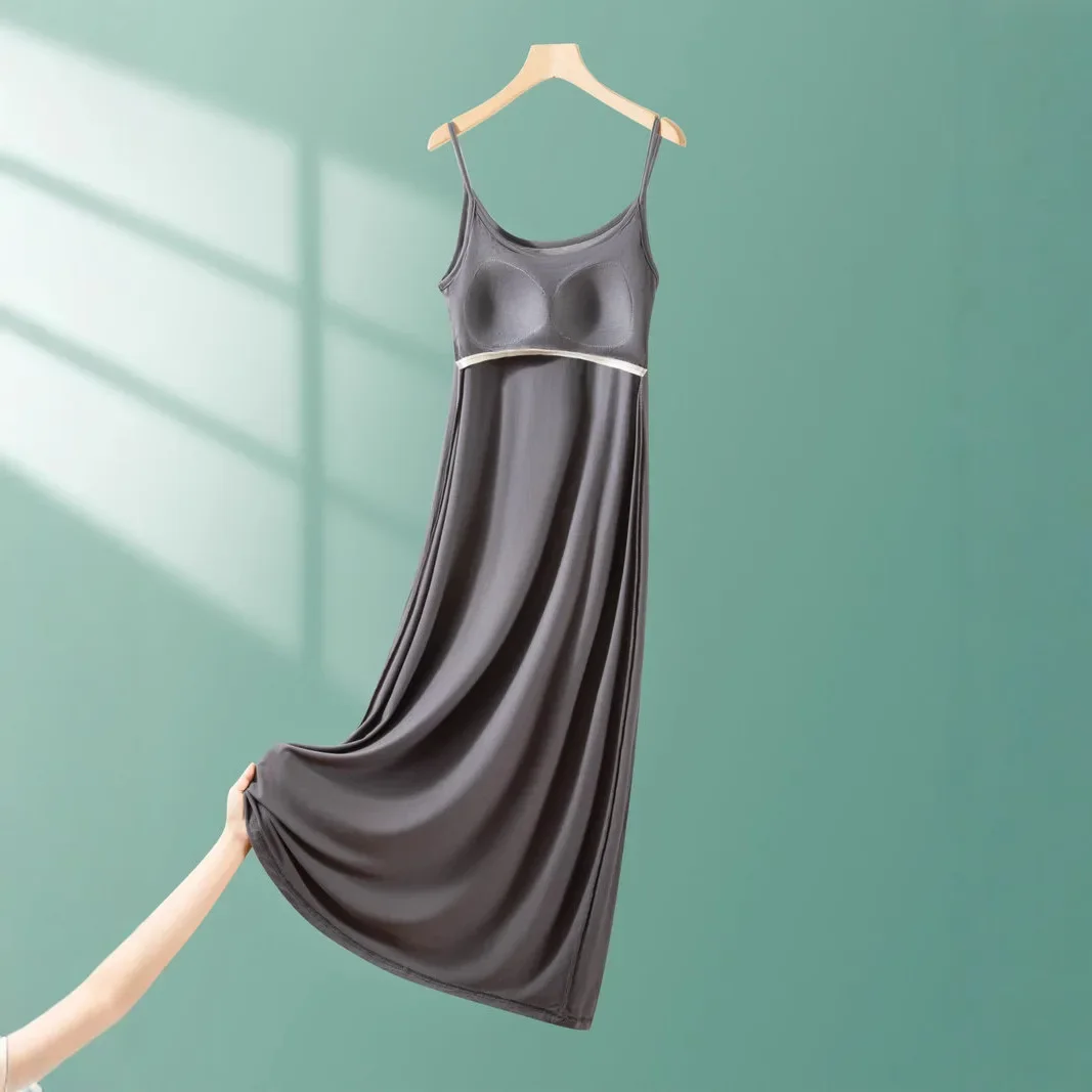 Estate 2025 abito modale taglie forti cinturino allentato casual lunghezza midi tinta unita abbigliamento interno abito da donna moda casual 3