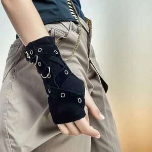 Guanti mezze dita scuri per donna Guanti a maniche corte senza dita neri gotici Harajuku Spicy Girl Individualità Nicchia 1