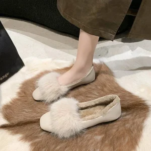 Mocassini in lana d'agnello di grandi dimensioni Femme Ricci Pelliccia di pecora Appartamenti Donna Mocassini caldi in peluche Scarpe invernali in cotone Donna Scarponi da neve pelosi 1