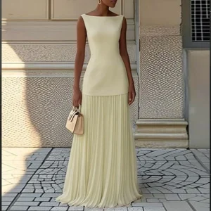 Modigirl 2025 Abiti lunghi da ballo da sera per donna Abiti estivi eleganti senza maniche in garza pieghettata Abiti da cerimonia per cocktail party 1