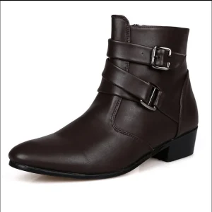 2024 Scarpe da uomo nuove Stivali con fibbia per cintura moda nera Stivali casual in pelle impermeabili calzature comode a punta maschile Botas 1