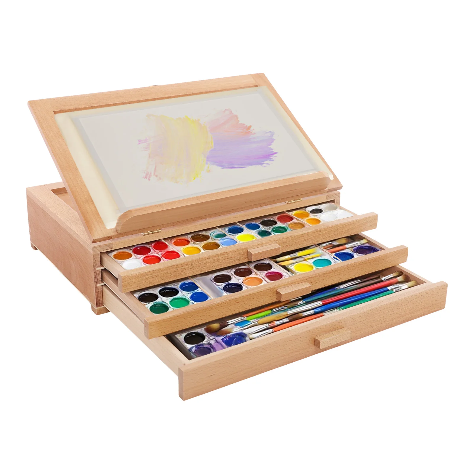 Supporto per pittura 40 * 27 * 11 cm con cassetti, supporto per pittura in legno, supporto per pittura a 3 cassetti 5