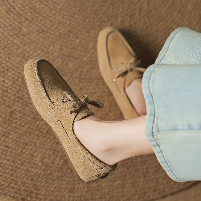 2025 nuova primavera scarpe da donna in vera pelle punta rotonda scarpe basse da donna per donna mocassini stringati retrò scarpe da donna di moda 6