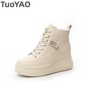 8cm vera pelle autunno inverno primavera moto stivaletti donna cerniera Sneakers Cross Tied scarpe stile britannico con suola spessa 1