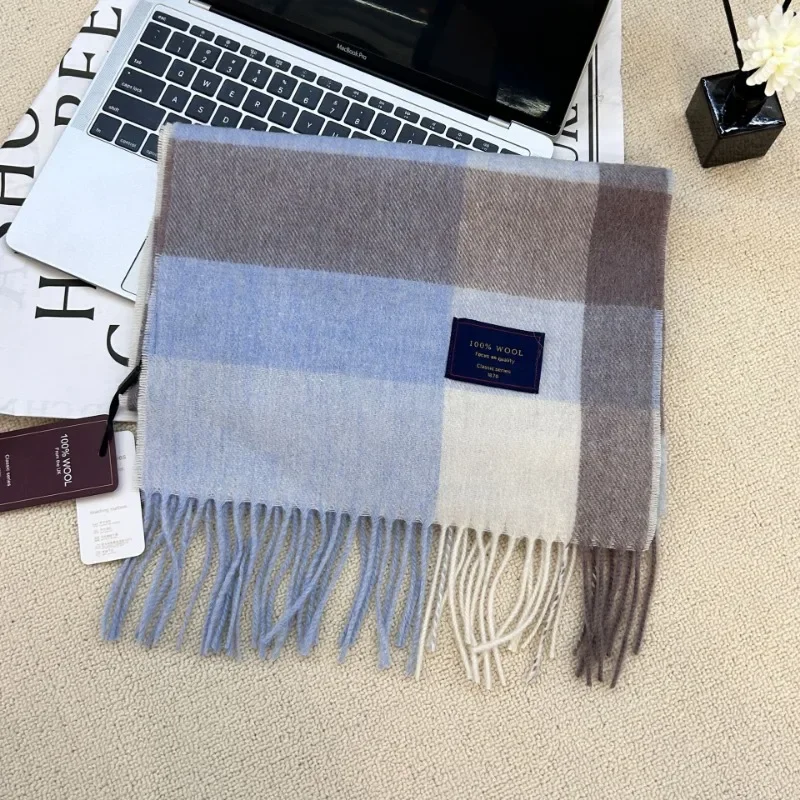 Sciarpa da uomo 100% lana scozzese caldo morbido silenziatore donna inverno autunno coppia cashmere antivento striscia nappa scialle sciarpa spessa maschile 6