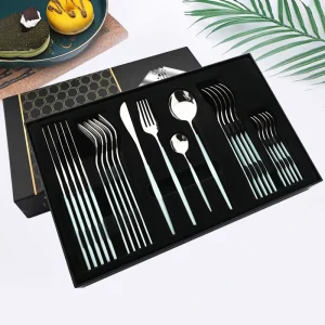 Set di posate da tavola in argento 24 pezzi menta coltello in acciaio inossidabile forchetta cucchiaio da caffè Set di posate confezione regalo da tavola occidentale 1