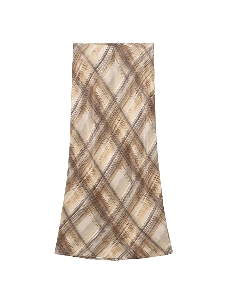 HH Nuova Donna Estate Moda Beach Party Rombo Modello scozzese Struttura in seta Gonna lunga Gonna elegante casual stile street femminile 2