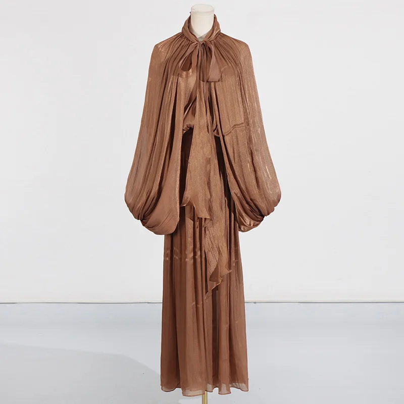 PREPOMP 2025 Nuovo arrivo primavera colletto alla coreana manica lunga a pipistrello abito lungo con lacci donna GT275 3