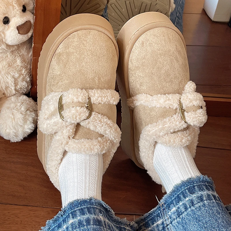 Stivali da neve in pile berbero con piattaforma morbida Donna 2025 Stivaletti invernali in pelle scamosciata calda e soffice pelliccia da donna con fondo spesso carino 5