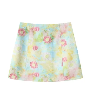 Minigonna a trapezio a vita alta con stampa floreale Minigonna corta versatile estiva slim fit in fibra di poliestere per donne piccole 1