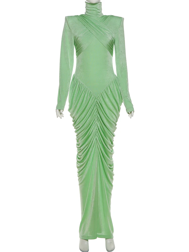 Strano gatto croce increspato maxi vestito da donna dolcevita manica lunga backless tendenza autunnale slim stretch prom party abiti eleganti 6