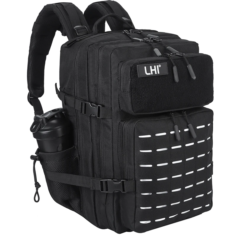 Zaino tattico LHI 45L da uomo Black Spotrs Atleta Borsa da palestra Zaino da campeggio per escursionismo Zaino da assalto militare con portabottiglie 1