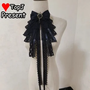 Sottocultura Gotico Nero Pizzo Fiocco Corte Elegante Bava Asciugamano Lolita Cravatta al collo Accessorio Scuro Harajuku Y2K Spice Girls Punk Rock Cravatta 1