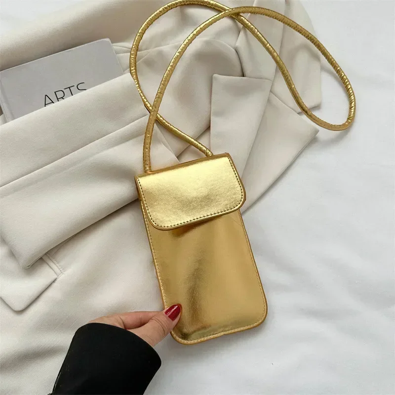 Borsa a tracolla alla moda per donna Mini borsa per telefono messenger in pelle PU argento oro 5