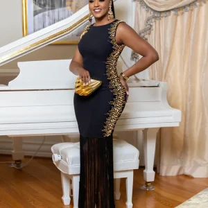 CM.YAYA Autunno Diamanti Hot Strass Nappa O-Collo Donna Senza maniche Aderente Abito lungo Festa di compleanno Serata Prom Maxi Abiti 1