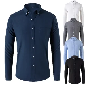 Camicie Oxford da uomo Primavera Autunno Camicia formale a maniche lunghe da uomo in stile giapponese Camicie casual da uomo Tinta unita 1