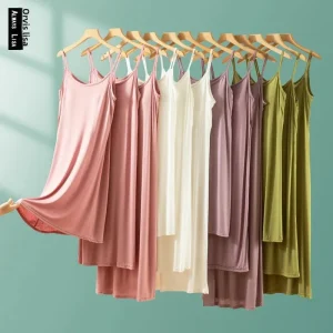 Estate 2025 abito modale taglie forti cinturino allentato casual lunghezza midi tinta unita abbigliamento interno abito da donna moda casual 1