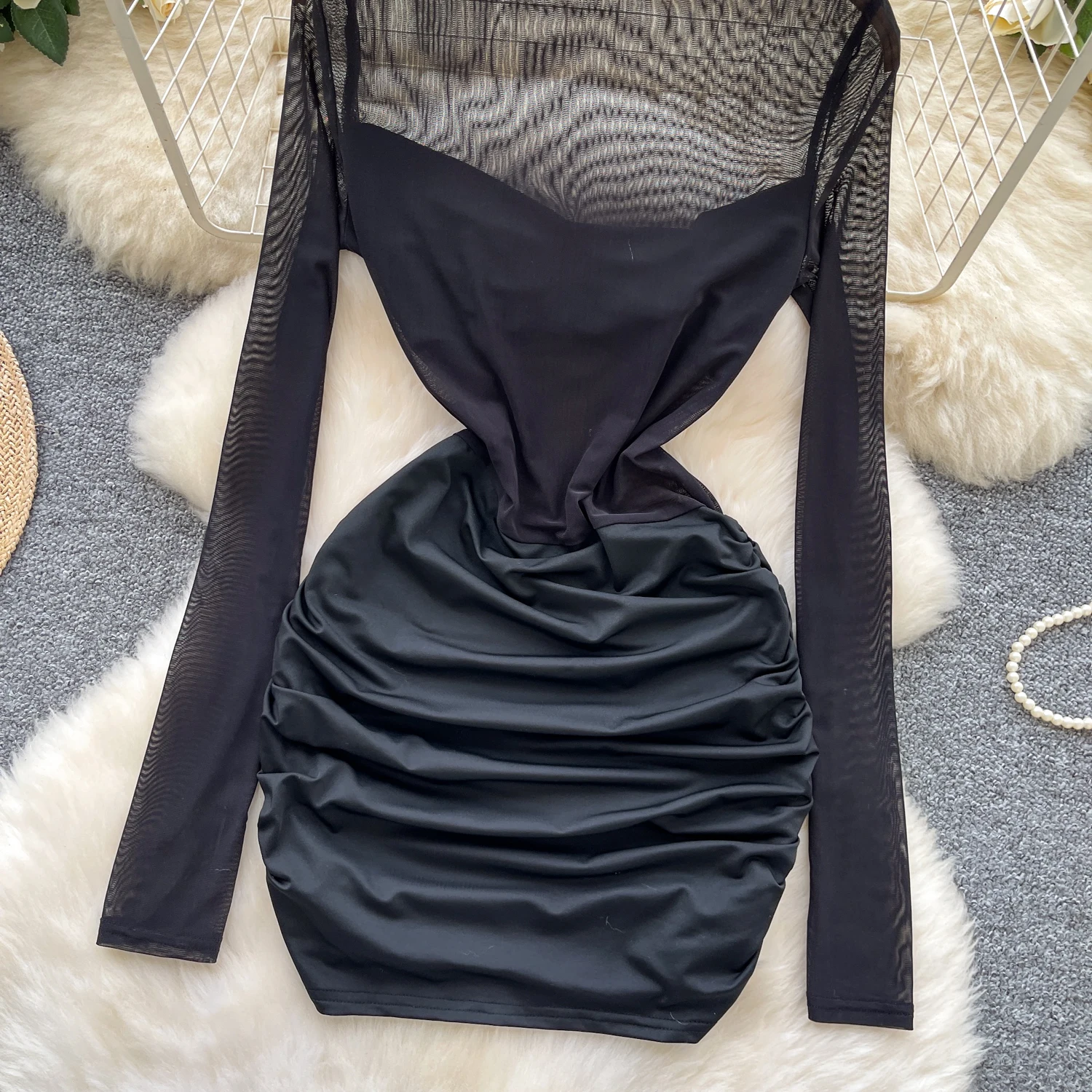 vintage Elegante abito a tubino trasparente Abiti chic Abiti da cerimonia per feste retrò alla moda da donna 4