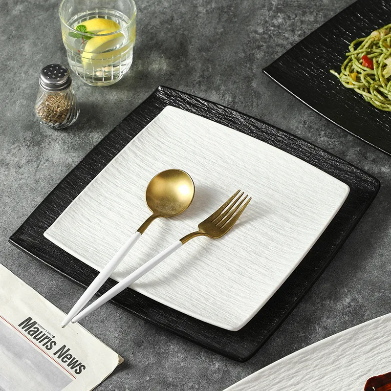 Stoviglie e piatti Piatto da bistecca per insalata in stile occidentale bianco di fascia alta Piatto di manzo Piatti piani per pasta in ceramica Piatti piani da cucina 4